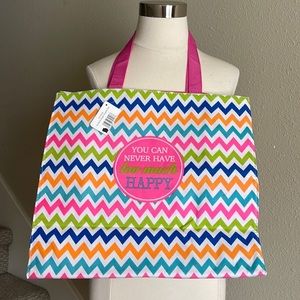 NWT Multicolored Lined Canvas Shopping Tote “You Can Never Have Too Much Happy”